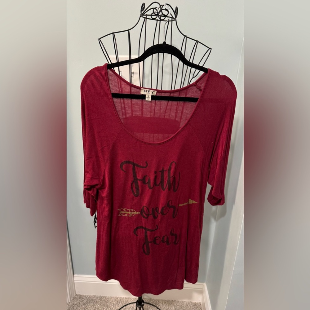 Faith over Fear boutique women’s blouse 3/4 length sleeve shirt 1X Plus size